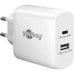 USB-C Dual-Fast Charger, PD, GaN, 65 W (valge, 1x USB-C, 1x USB-A, Power Delivery)