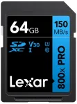 SDXC-v&auml;lkm&auml;lu Lexar 64 GB UHS-I 800xPRO &mdash; Klass 10, U3, V30, 150 MB/s