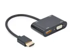 Gembird A-HDMIM-HDMIFVGAF-01 adapter HDMI pistik&ndash;HDMI pesa + VGA pesa heli- ja toitepordiga