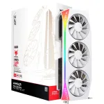 Graafikakaart XFX Radeon RX 9070 XT &mdash; 16 GB GDDR6, 256-bit, PCIe x16, 3 ventilaatorit, valge, 360 mm