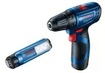 Bosch GSR 120-LI akutrell-kruvikeeraja, 2x 2,0 Ah, 30/14 Nm, koos GLI 12V-300 lambi ja kohvriga