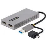 StarTech.com USB&ndash;kahe HDMI-adapter, USB A/C kahele HDMI-ekraanile (1x 4K30Hz, 1x 1080p), integreeritud USB-A&ndash;C-dongel, 4 tolli/11 cm kaabel, USB 3.0&ndash;HDMI-ekraaniadapter, Windows ja macOS