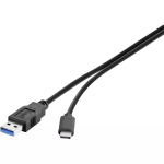 Renkforce 1460360 USB 3.1 kaabel, USB-A pistik &ndash; USB-C pistik, 1 m, must, kullatud kontaktid, UL-sertifitseeritud