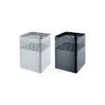 Helit Steel Waste Paper Basket with Perforated Lid, 15 Liters, Black, Square