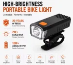iLike USB Rechargeable Bike Front Light, JH420 High Brightness LED Bicycle Headlight, IP65 Waterproof Cycling Light for MTB, Road Bike & E-Bike Black