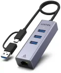 UNITEK USB-C Hub 4-in-1 Ethernet 3 x USB-A 5 Gbps koos USB-A adapteriga