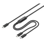 Manhattan Dual USB-C to USB-C laadimiskaabel, 100 W, 2 m, isane kahe isasele, nutikas v&otilde;imsusjagaja kaabel, laeb kahte seadet &uuml;hest USB-C PD-pordist, pakub &uuml;he seadme laadimisel kuni 100 W ja kahe seadme samaaegsel laadimisel kuni 70 W + 28 W, punutu ...