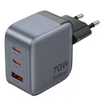 Vention GaN laadija FEXH0-EU 70W &mdash; 2x USB-C + 1x USB-A, PD 70W, 100&ndash;240V