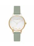 Olivia Burton Naiste Wishing kell OB16CH17 - 30 mm roosakuldne roostevabast terasest korpus, hall nahast rihm, valge emap&auml;rli sihverplaat mesilase ja lillemotiiviga