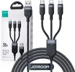 JOYROOM S-1T3018A18 3-in-1 mitme laadimiskaabel USB-A kuni USB-C/Micro-USB/Lightning, 30cm punutud nailon, 3.5A, must