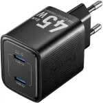 Vention FEFB0-EU 45W Indoor AC Fast Charger 2&times; USB-C &mdash; nutitelefonile, s&uuml;learvutile, tahvelarvutile, nutikellale, k&otilde;rvaklappidele (must)