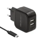 Qoltec 50188 mobiilseadmete laadija s&uuml;learvutile, nutitelefonile, nutikellale, tahvelarvutile, telefonile, universaalne must AC, DC siseruumides