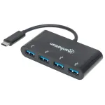Manhattan USB-C dokk/jaotur, pordid (x4): USB-A (x4), 5 Gbps (USB 3.2 Gen1 ehk USB 3.0), USB-toitega (v&auml;list toiteplokki pole vaja), kaabel 20 cm, samav&auml;&auml;rne mudeliga HB30C4AB