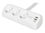 Pistikupesadega pikendusjuhe DIGITUS 3-ooline, 2&times;USB-A ja 1&times;USB-C, 3 vahelduvvoolu pistikupesa t&uuml;&uuml;p E/F, 1,5 m kaabel, valge