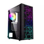 PC-korpus GEMBIRD Fornax 2500 Midi Tower must &mdash; ATX/ITX tugi, karastatud klaas, RGB, 3x120mm ees, 2x2,5-tollist pesa