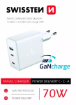 SWISSTEN reisilaadija GaN 70W 2&times;USB-C kiirlaadija s&uuml;learvutitele ja telefonidele