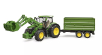 Traktor BRUDER John Deere 7R 350 esilaaduri ja tandemteljega kallurhaagisega, plastik, vanus 3+