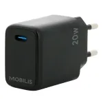 Mobilis - toiteplokk - kiirlaadimine - 20 W - PD/PPS (24 kontakti USB-C) - must - Euroopa (001361)