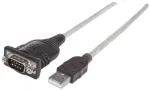 Manhattan USB-A jadaadapteri kaabel, 1,8 m, isane-isanele, Serial/RS232/COM/DB9, Prolific PL-2303RA kiip, must/h&otilde;bedane kaabel, kolmeaastane garantii