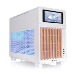 Thermaltake TR200 WS Snow White &mdash; Micro-ATX PC Case, Mesh with Real Wood Front Trim, 1x 120mm Fan, USB-C, 360mm Radiator / 365mm GPU Support