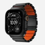 NOMAD Stratos Band - Titaanist k&auml;ev&otilde;ru Apple Watch 49mm jaoks FKM-iga (Must titaan, Ultra Orange FKM)