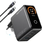 Vention 140W GaN laadija 1x USB-A, 3x USB-C ja USB-C-USB-C kaabliga 1m