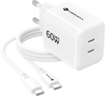 Forcell F-Energy GaN III Crystal Color VT-60 60W PD QC 4.0 2x USB-C seinatavalaadija valge + kaabel
