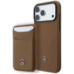 Mercedes-Benz Grill Pattern Leather MagSafe kaitsekott ja kaardihoidja komplekt Apple iPhone 18 Pro Max / 17 Pro Max, kaamel