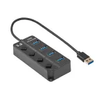 Akyga AK-AD-33 aktiivne USB 3.0 jaotur, 4 porti eraldi l&uuml;lititega, 15 cm, must