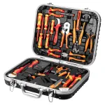 NEO TOOLS 25-osaline elektriku t&ouml;&ouml;riistakohver, VDE isoleeritud k&auml;sit&ouml;&ouml;riistad pingetesteri, juhtmestrippija, tangide, kruvikeerajate ja tarvikutega vastupidavas plastikust kandekohvris