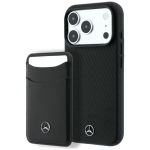 Mercedes-Benz Grill Pattern Leather MagSafe kaitsekott ja kaardihoidja komplekt Apple iPhone 18 Pro / 17 Pro jaoks, must