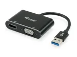 Equip 133386 USB 3.0 &ndash; HDMI/VGA (HD15) kahe monitori adapter, USB 3.2 Gen 1 Type-A, 1920x1080