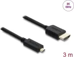 HDMI kaabel DELOCK 81692 &mdash; 3 m, HDMI t&uuml;&uuml;p A (standard) HDMI t&uuml;&uuml;p D (mikro), 48 Gbit/s, kuni 7680&times;4320, kullatud kontaktidega, must
