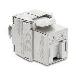 Keystone-moodul DELOCK RJ45 LSA-le Cat.6A varjestatud, t&ouml;&ouml;riistavaba, lame, h&otilde;be/valge, tolmukaitsekorgiga