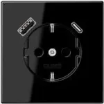 JUNG LS 1520-15 CA SW SCHUKO pistikupesa 16 A USB-laadijaga 1 x A-t&uuml;&uuml;p + 1 x C-t&uuml;&uuml;p, Safety Plus, LS-seeria, must