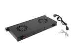 Lanberg AK-1502-B kapi ventilaatoripaneel, 1U, 19 tolli, 2 ventilaatorit, termostaat, LCD, 230 V, 483 x 192 x 44,45 mm, must