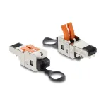 DELOCK RJ45-pistik klambrilukuga 2 klemmi +/&minus;, t&ouml;&ouml;riistavaba liitv&otilde;imsuspistik, isane, must/roostevaba teras