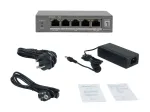 LevelOne GEP-0531 Haldaamatu PoE+ l&uuml;liti, 3x GE PoE+ (30W) + 1x Hi-PoE (60W), 60W eelarve, plastikust lauaarvuti