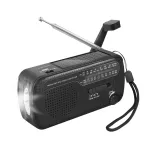 LogiLink Dynamo k&auml;sitsi veetav raadio p&auml;ikesepaneeliga, AM/FM, USB-C laadimine, LED-taskulamp, SOS-h&auml;ire, toitepank, must