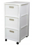 Riiul rotho Country plastikust hoiustamisriiul 3 sahtliga, valge, 71,2&times;32,5&times;37,5 cm, tehnopol&uuml;meer, rattad