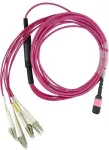 BlueOptics MPO/UPC kuni 4&times;Duplex LC/UPC harukaabel 7,5 m, mitmemoodiline OM4 G50/125&micro;m, 3,0 mm LSZH, 8 s&uuml;damikku, MPO tihvtideta, fuksia