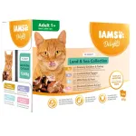 EUKANUBA IAMS DELIGHTS Land & Sea Collection kastmega m&auml;rg kassitoit &ndash; 12x85g kotid (l&otilde;he ja tursk, kana ja kalkun, lambaliha ja punane pipar)