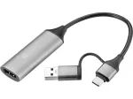 Sandberg HDMI Capture Link to USB-C/A, HDMI Type A (Standard), USB Type-A + USB Type-C, Female, Male, Straight, Straight