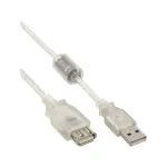 InLine USB 2.0 pikenduskaabel, t&uuml;&uuml;p A M/F, l&auml;bipaistev, ferriidiga, 3m