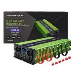 Qoltec Monolith Pingemuundur | Aku laadimine | UPS | 2000W | 4000W | 12V kuni 230V | Puhas siinus | LCD must-roheline