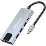 USB-C jaotur QOLTEC 53795 5‑in‑1 100W PD, 2&times;USB-A, HDMI 4K, RJ45