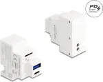 DELOCK Keystone'i moodul USB Type-A ja USB USB-C laadimispesaga PD 20 W valge