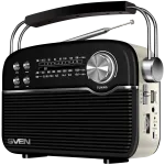 K&otilde;lar SVEN SRP-500, must (3W, Bluetooth, FM/AM/SW, USB, microSD, AUX, aku)