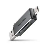 Axagon CRE-DAC USB-C+ USB-A 5 Gbps MINI 2 pesa ja LUN SD/microSD kaardilugeja USB 3.0 Type-A/USB-C Hall