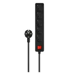 Pikendusjuhe SAVIO LZ-15 &mdash; 5 vahelduvvoolupistikut, universaalne pistik, 5 m kaabel, 2500 W, 10 A, must